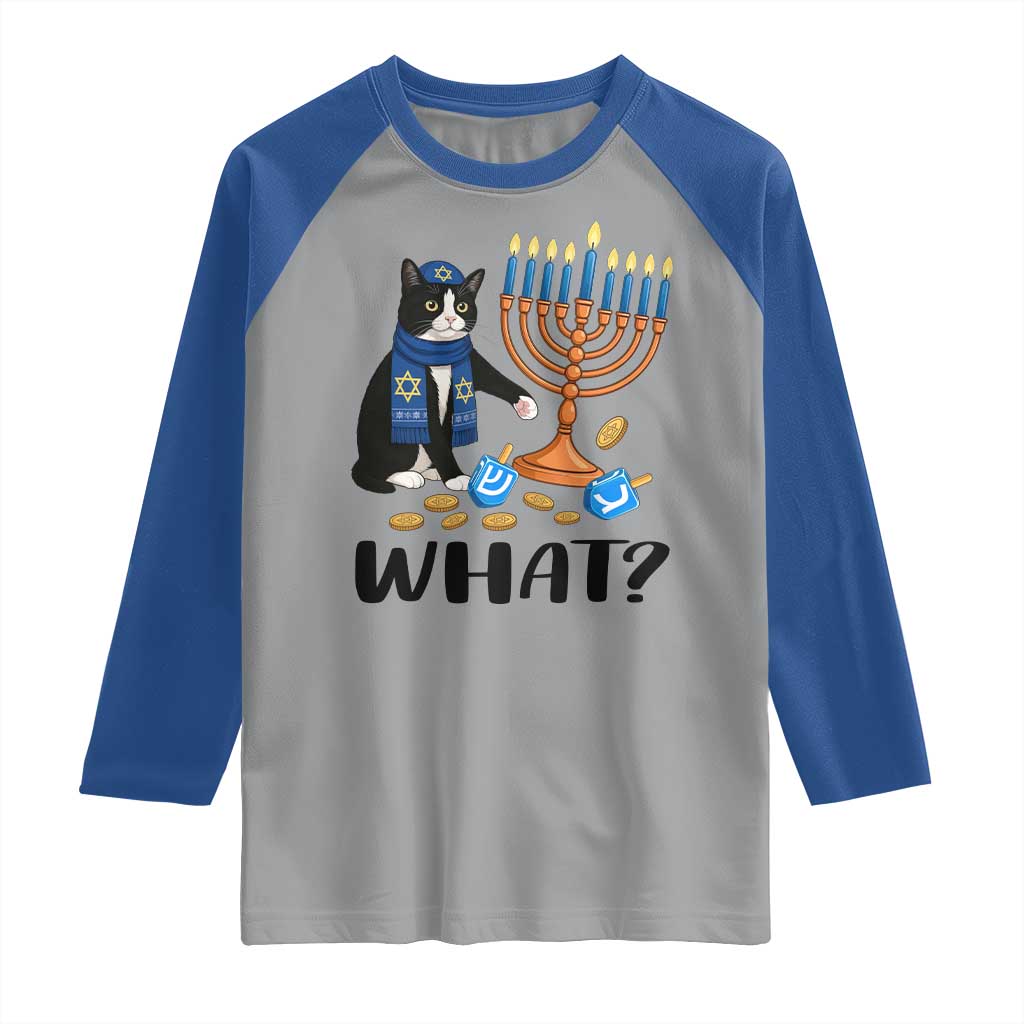 Funny Black Cat Chaos Hanukkah Menorah Gift Raglan Shirt - Wonder Print Shop