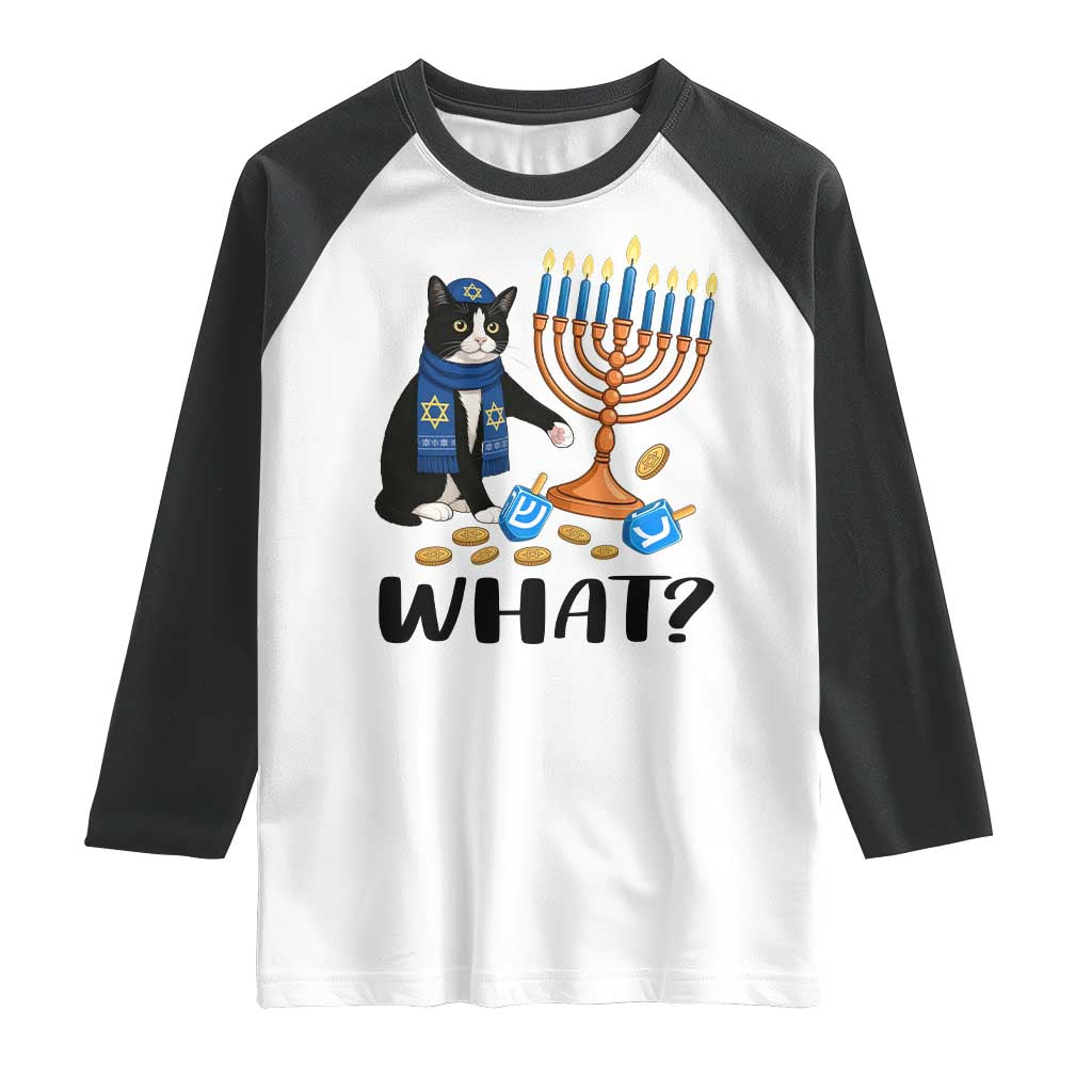 Funny Black Cat Chaos Hanukkah Menorah Gift Raglan Shirt - Wonder Print Shop