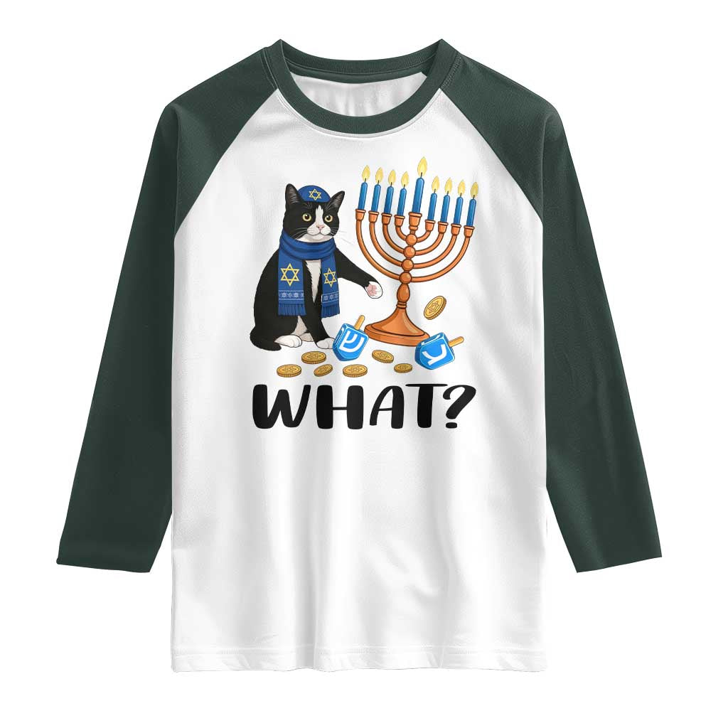 Funny Black Cat Chaos Hanukkah Menorah Gift Raglan Shirt - Wonder Print Shop