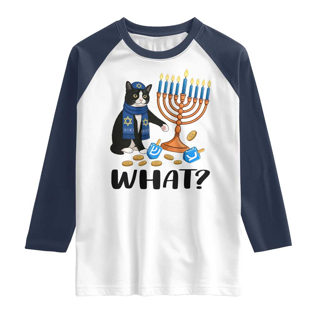 Funny Black Cat Chaos Hanukkah Menorah Gift Raglan Shirt - Wonder Print Shop