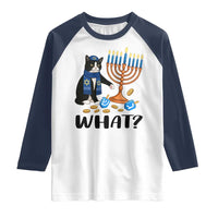 Funny Black Cat Chaos Hanukkah Menorah Gift Raglan Shirt - Wonder Print Shop