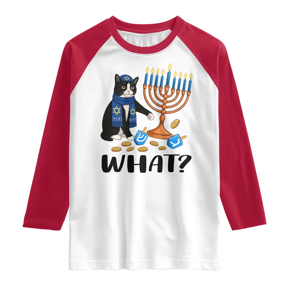 Funny Black Cat Chaos Hanukkah Menorah Gift Raglan Shirt - Wonder Print Shop