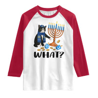 Funny Black Cat Chaos Hanukkah Menorah Gift Raglan Shirt - Wonder Print Shop