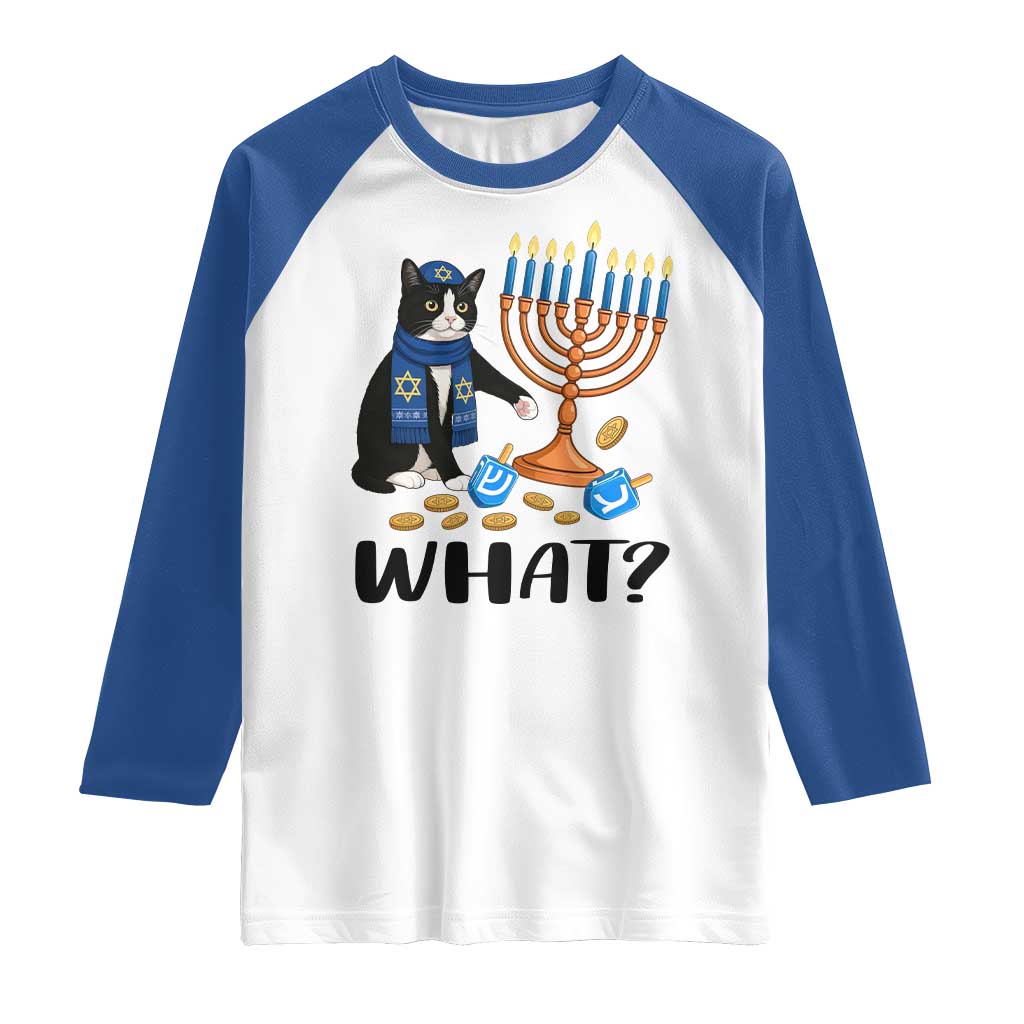 Funny Black Cat Chaos Hanukkah Menorah Gift Raglan Shirt - Wonder Print Shop