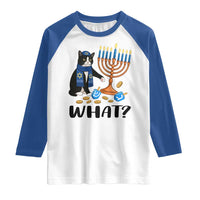 Funny Black Cat Chaos Hanukkah Menorah Gift Raglan Shirt - Wonder Print Shop