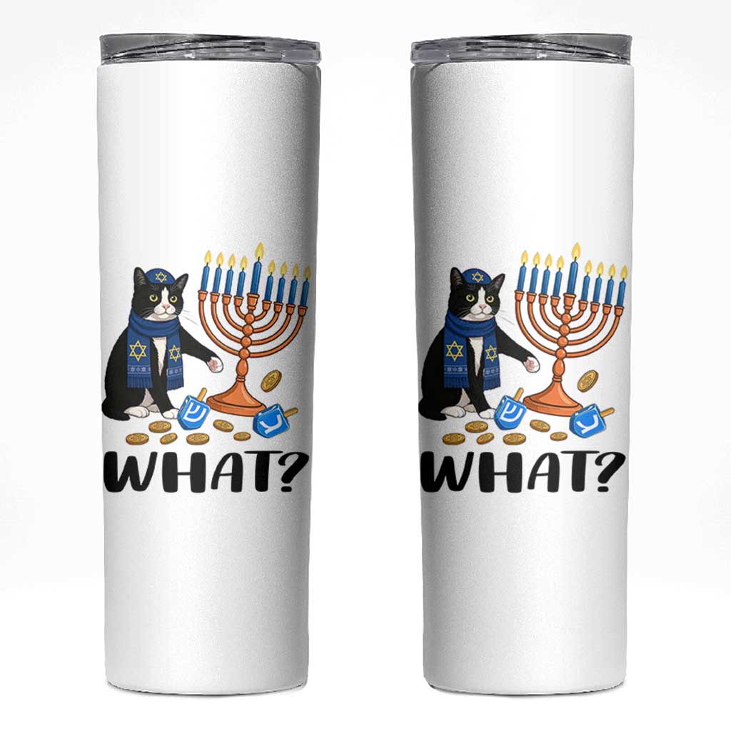 Funny Black Cat Chaos Hanukkah Menorah Gift Skinny Tumbler - Wonder Print Shop