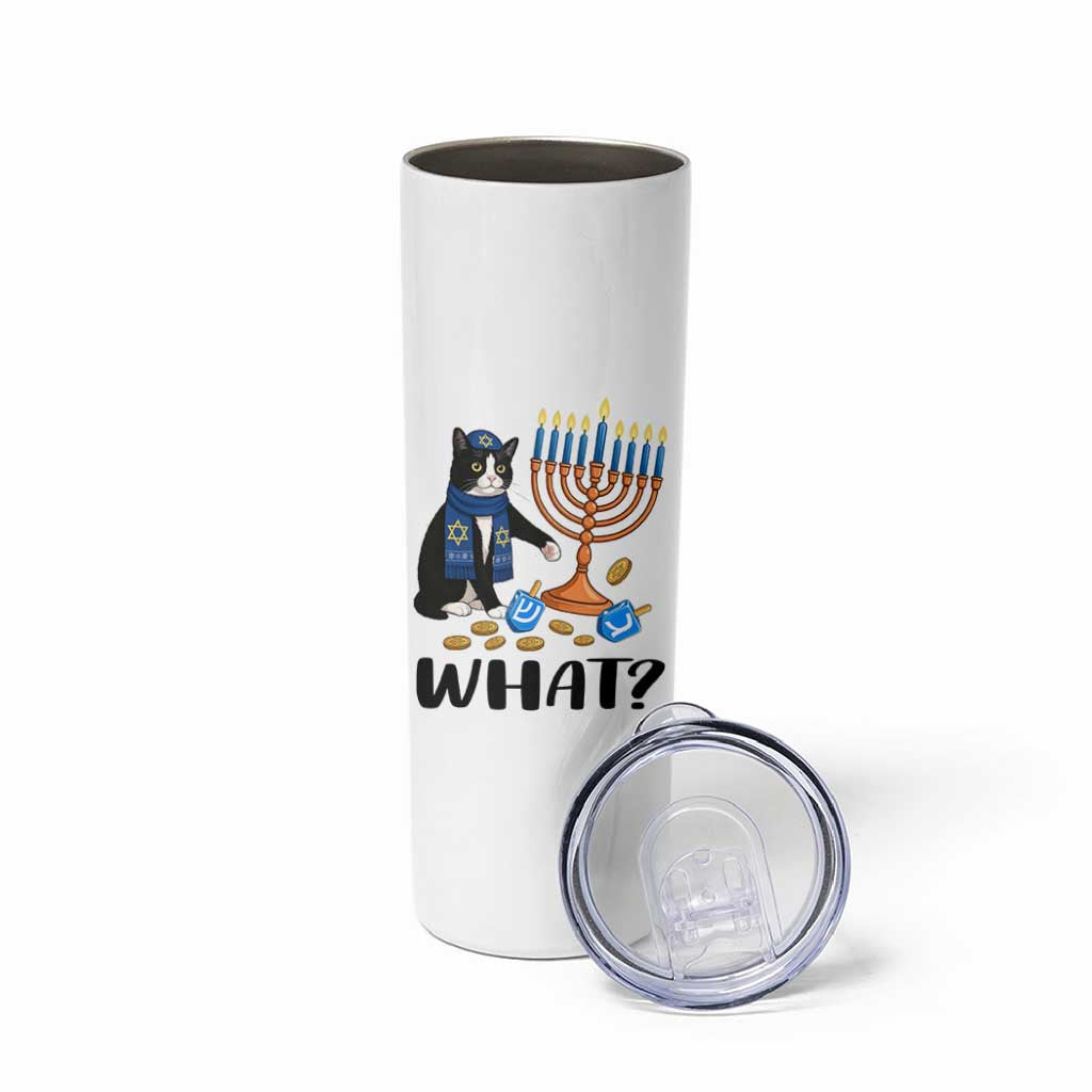 Funny Black Cat Chaos Hanukkah Menorah Gift Skinny Tumbler - Wonder Print Shop