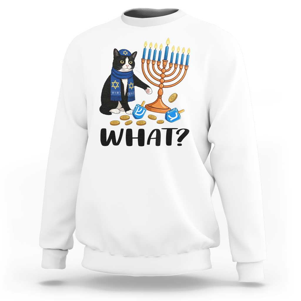 Funny Black Cat Chaos Hanukkah Menorah Gift Sweatshirt - Wonder Print Shop