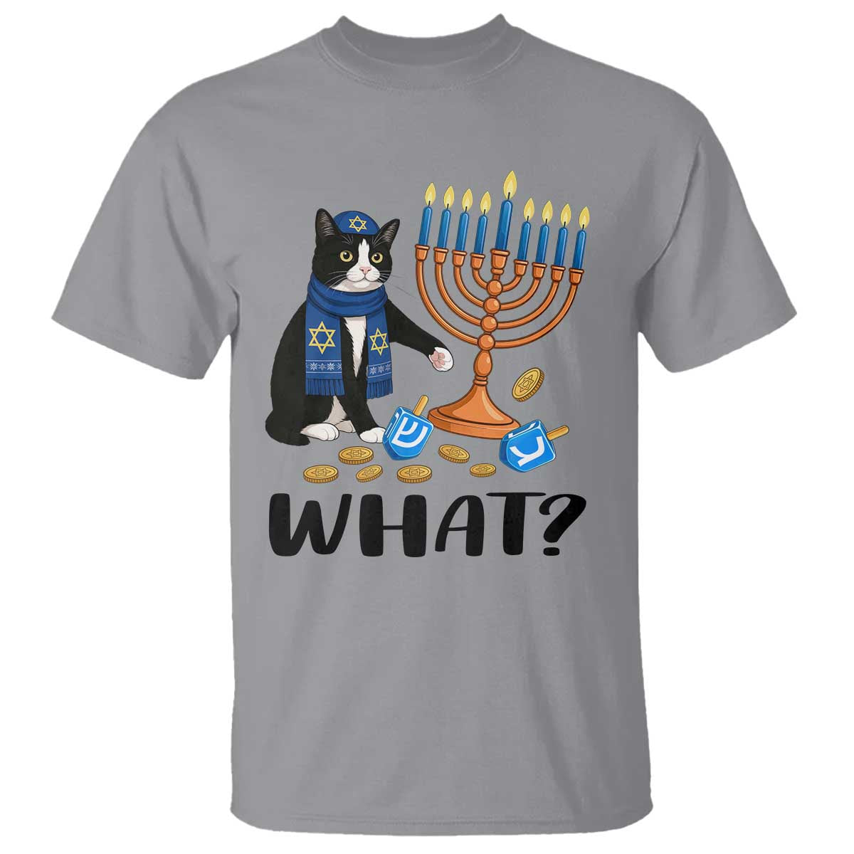 Funny Black Cat Chaos Hanukkah Menorah Gift T Shirt - Wonder Print Shop