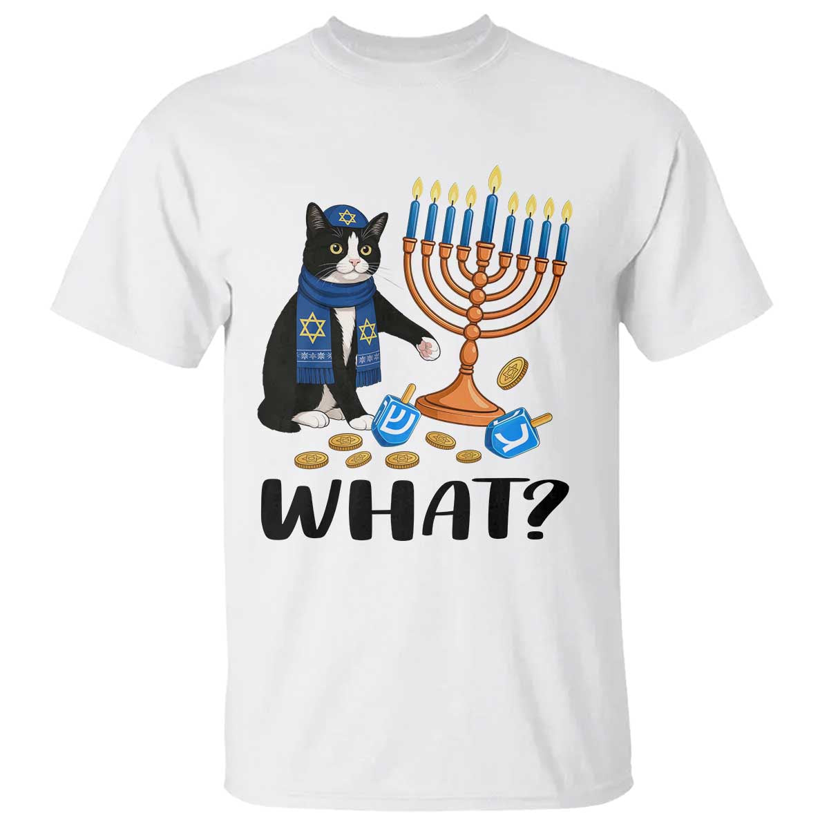 Funny Black Cat Chaos Hanukkah Menorah Gift T Shirt - Wonder Print Shop