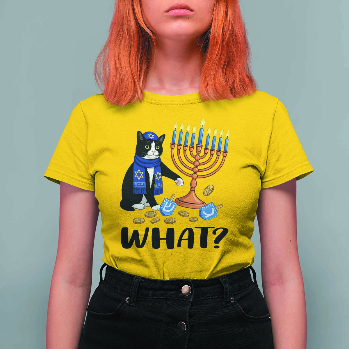 Funny Black Cat Chaos Hanukkah Menorah Gift T Shirt For Women - Wonder Print Shop