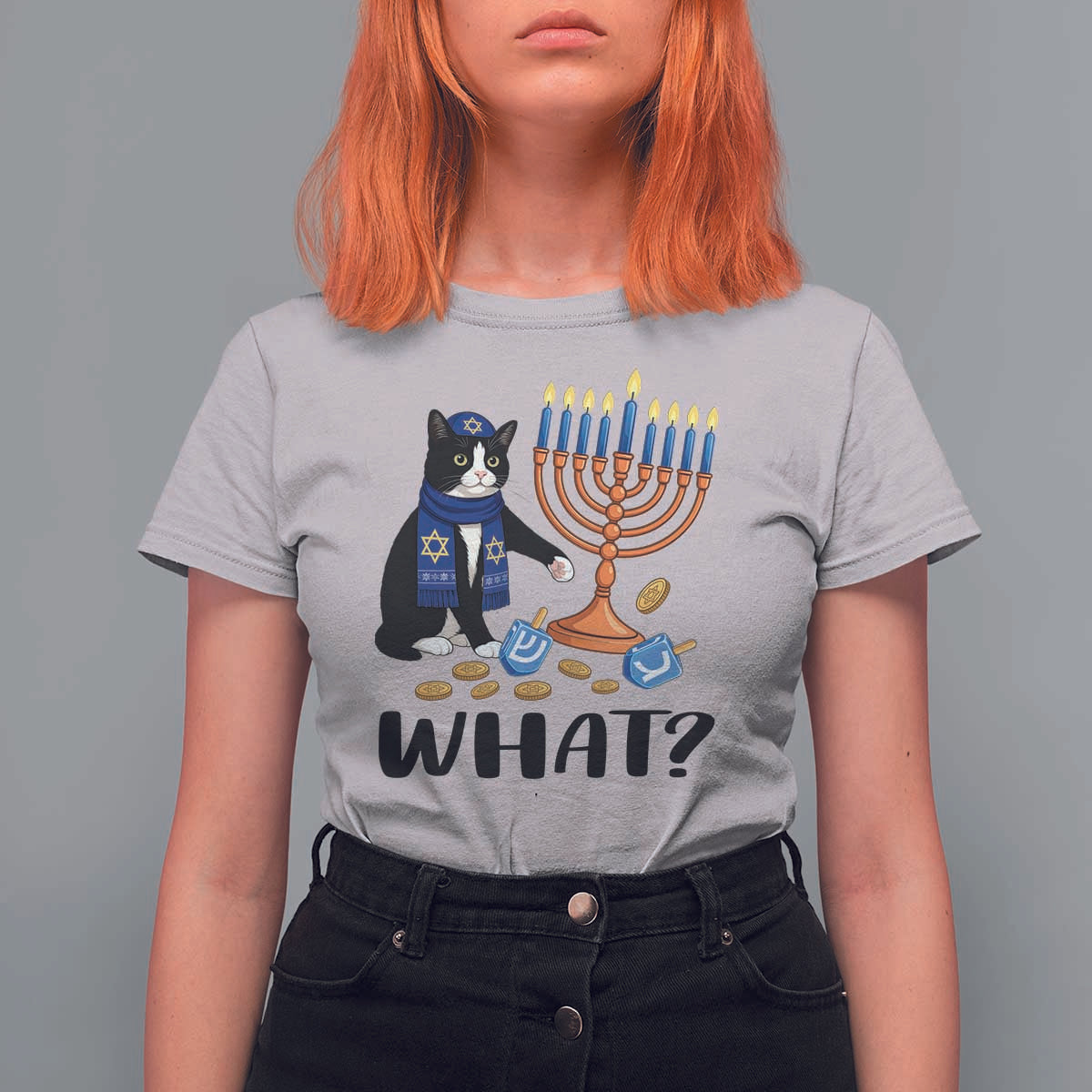 Funny Black Cat Chaos Hanukkah Menorah Gift T Shirt For Women - Wonder Print Shop