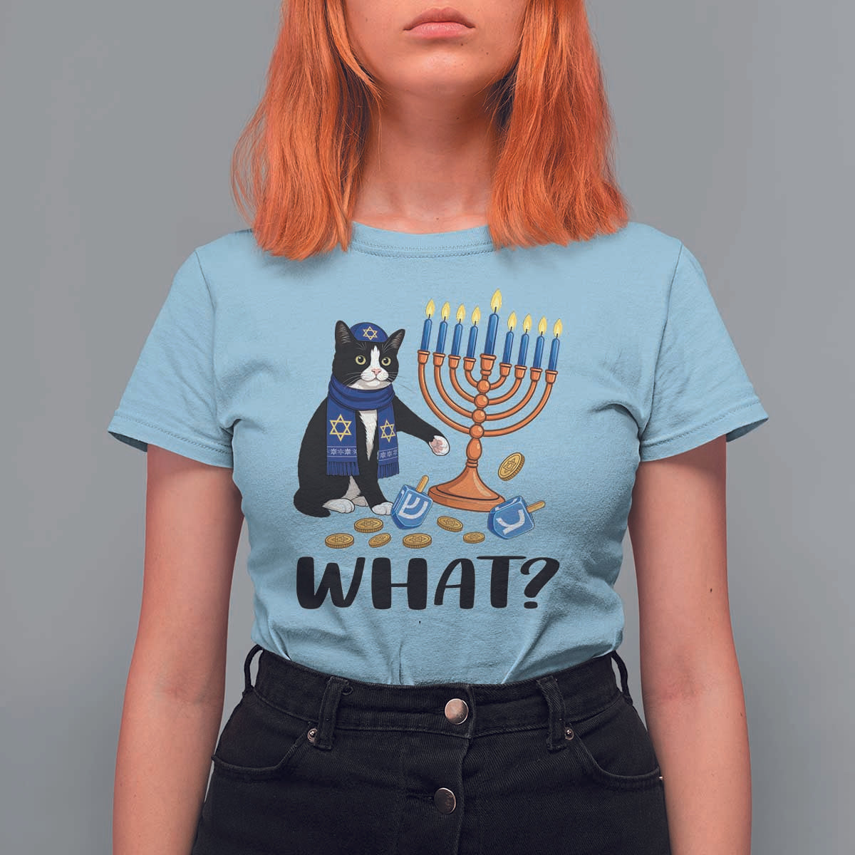 Funny Black Cat Chaos Hanukkah Menorah Gift T Shirt For Women - Wonder Print Shop