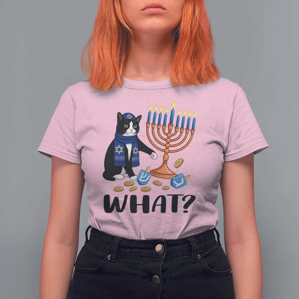 Funny Black Cat Chaos Hanukkah Menorah Gift T Shirt For Women - Wonder Print Shop