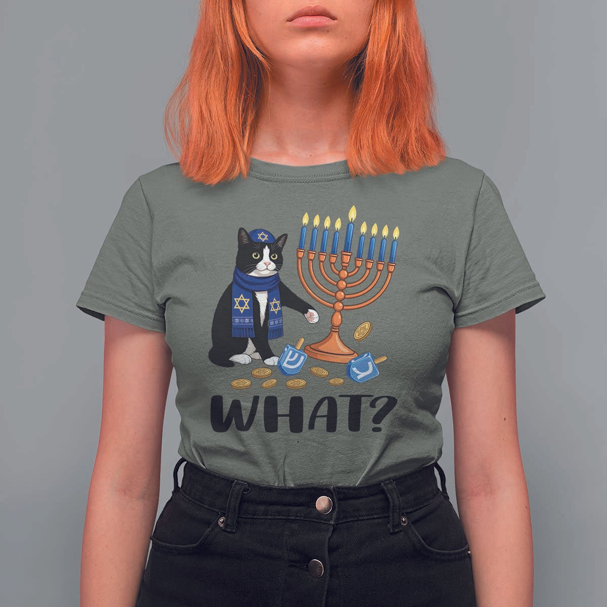 Funny Black Cat Chaos Hanukkah Menorah Gift T Shirt For Women - Wonder Print Shop