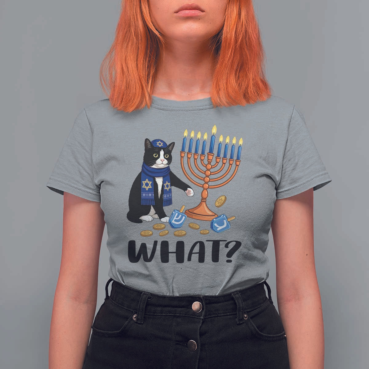 Funny Black Cat Chaos Hanukkah Menorah Gift T Shirt For Women - Wonder Print Shop