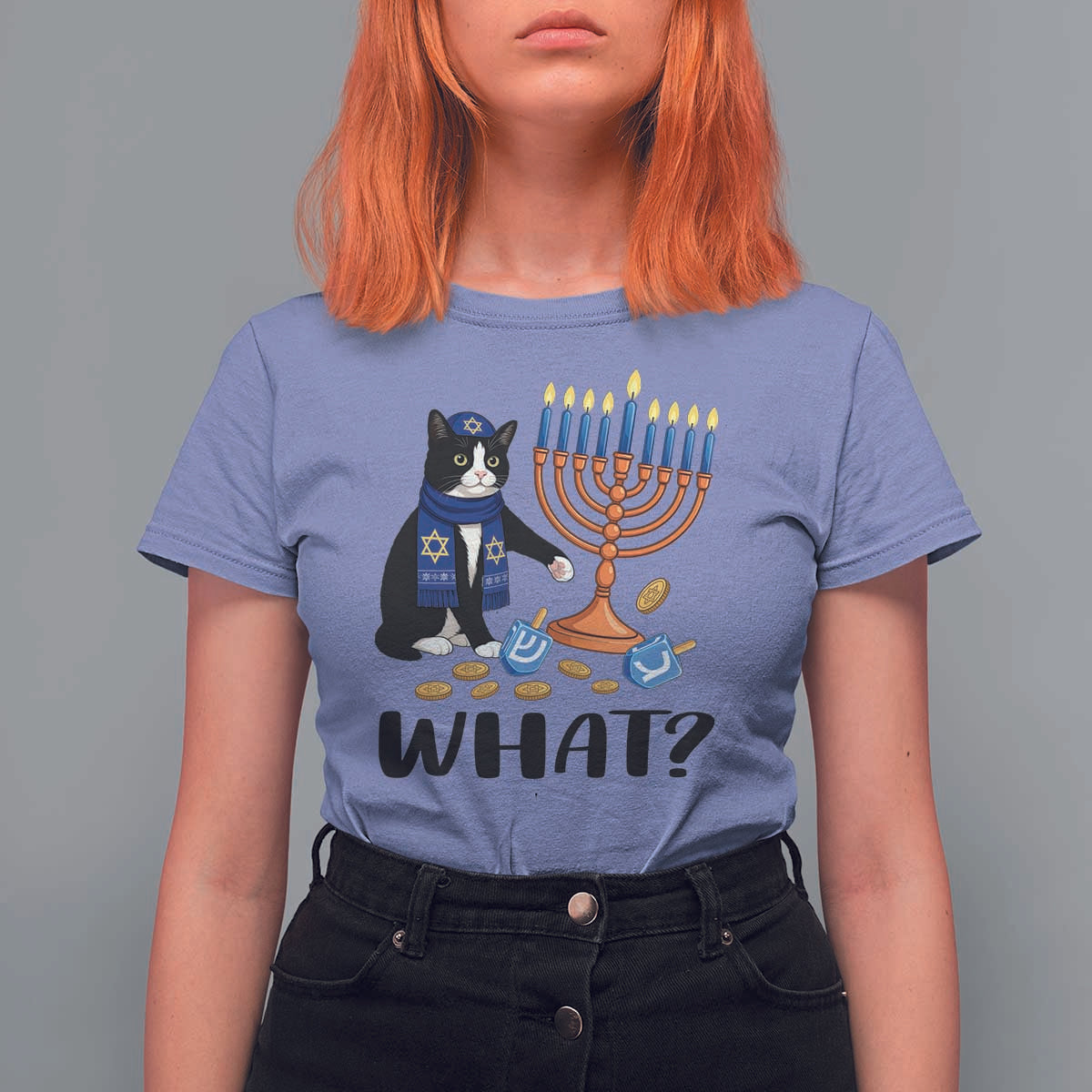 Funny Black Cat Chaos Hanukkah Menorah Gift T Shirt For Women - Wonder Print Shop