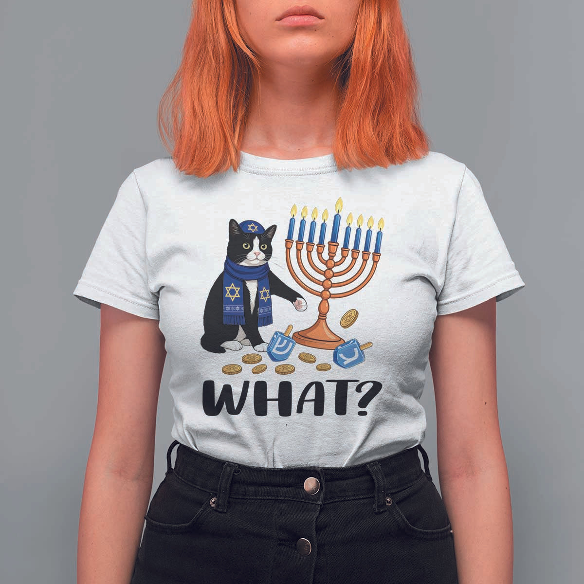 Funny Black Cat Chaos Hanukkah Menorah Gift T Shirt For Women - Wonder Print Shop