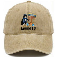 Funny Black Cat Chaos Hanukkah Menorah Gift Washed Cotton Baseball Cap