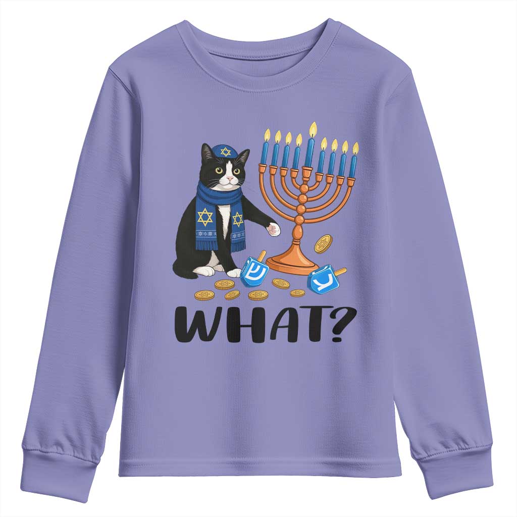 Funny Black Cat Chaos Hanukkah Menorah Gift Youth Sweatshirt - Wonder Print Shop