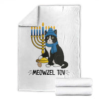 Meowzel Tov Throw Blanket Black Cat Playing Dreidel Menorah Hanukkah Gift - Wonder Print Shop
