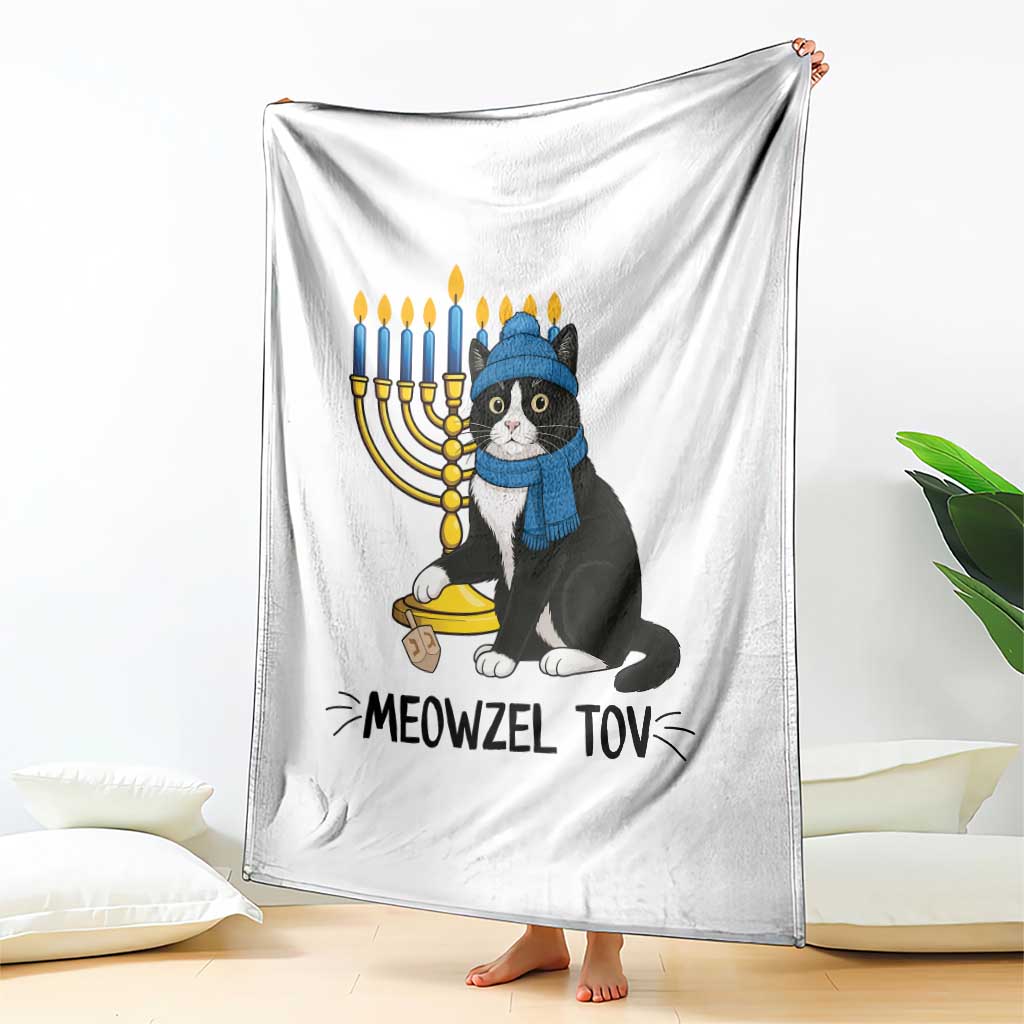 Meowzel Tov Throw Blanket Black Cat Playing Dreidel Menorah Hanukkah Gift - Wonder Print Shop