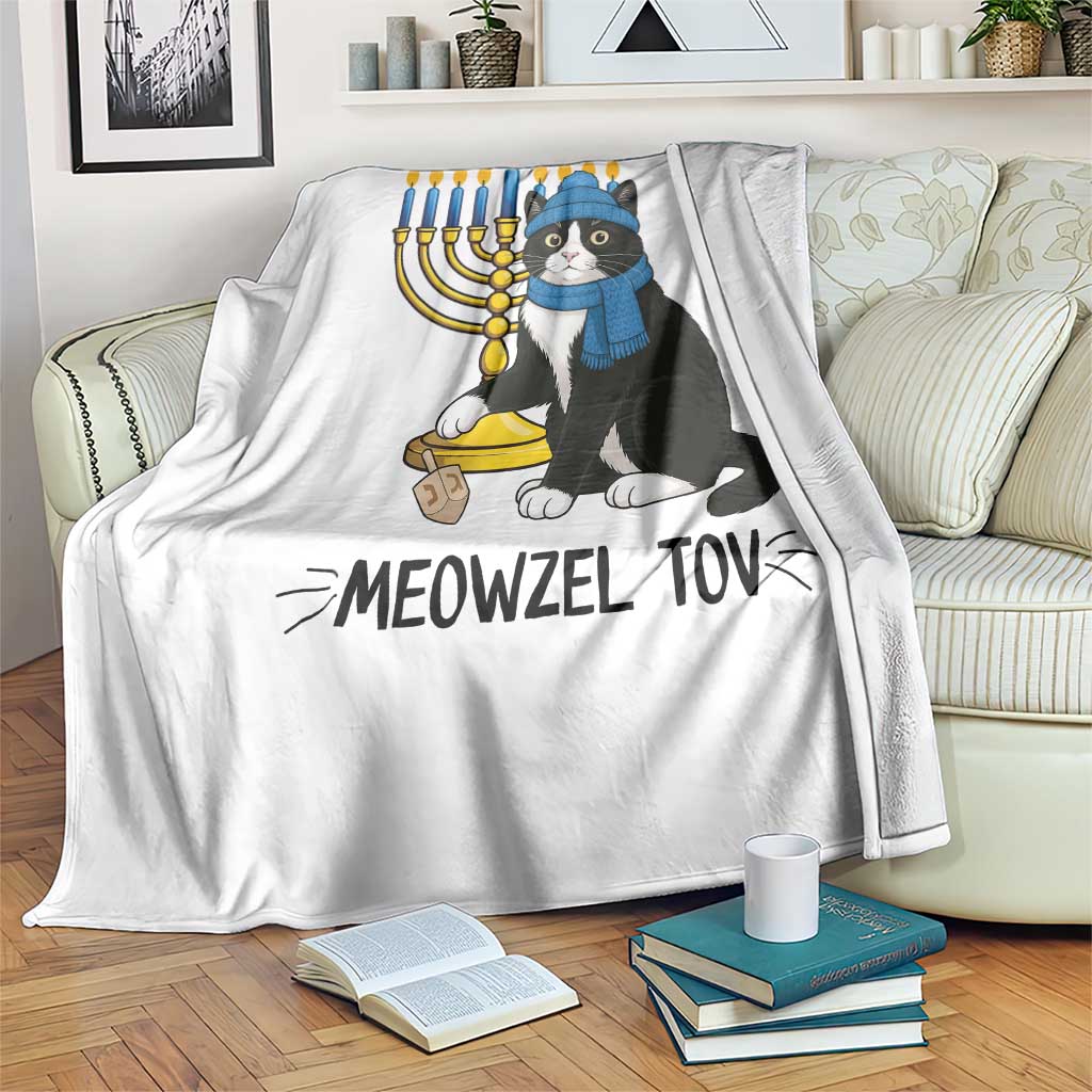 Meowzel Tov Throw Blanket Black Cat Playing Dreidel Menorah Hanukkah Gift - Wonder Print Shop
