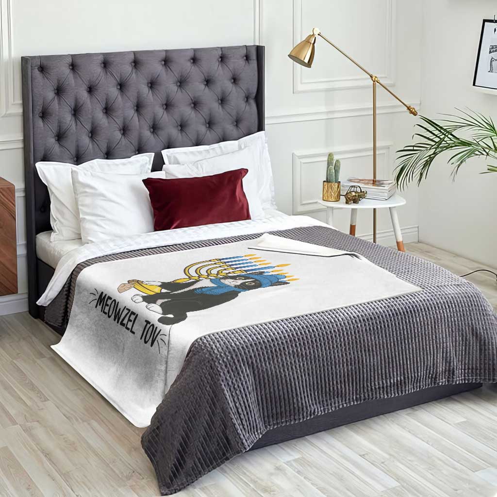 Meowzel Tov Throw Blanket Black Cat Playing Dreidel Menorah Hanukkah Gift - Wonder Print Shop