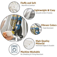 Meowzel Tov Throw Blanket Black Cat Playing Dreidel Menorah Hanukkah Gift - Wonder Print Shop