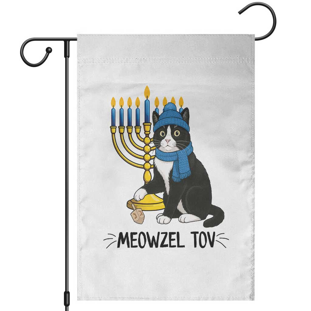 Meowzel Tov Garden Flag Black Cat Playing Dreidel Menorah Hanukkah Gift - Wonder Print Shop