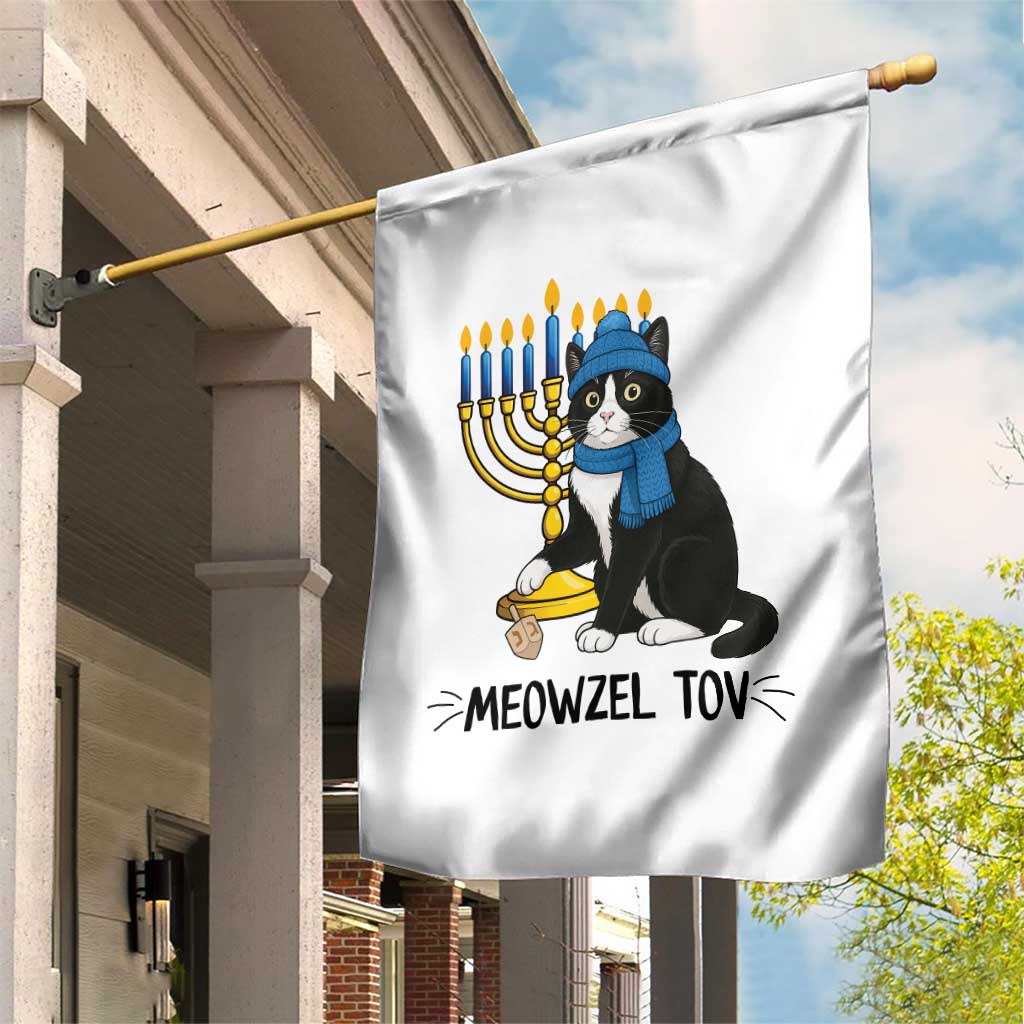 Meowzel Tov Garden Flag Black Cat Playing Dreidel Menorah Hanukkah Gift - Wonder Print Shop