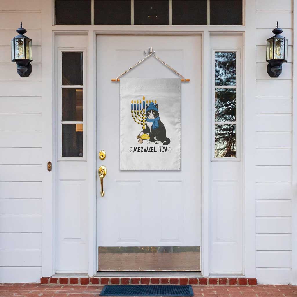 Meowzel Tov Garden Flag Black Cat Playing Dreidel Menorah Hanukkah Gift - Wonder Print Shop