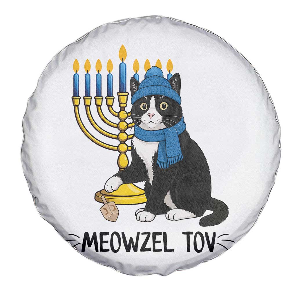 Meowzel Tov Spare Tire Cover Black Cat Playing Dreidel Menorah Hanukkah Gift - Wonder Print Shop