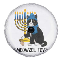 Meowzel Tov Spare Tire Cover Black Cat Playing Dreidel Menorah Hanukkah Gift - Wonder Print Shop