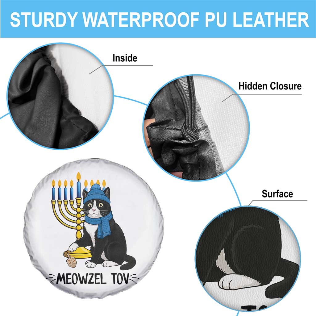 Meowzel Tov Spare Tire Cover Black Cat Playing Dreidel Menorah Hanukkah Gift - Wonder Print Shop