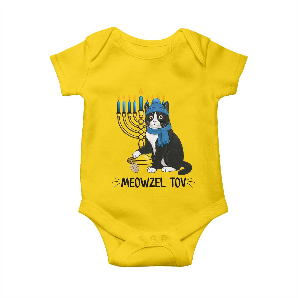 Meowzel Tov Baby Onesie Black Cat Playing Dreidel Menorah Hanukkah Gift - Wonder Print Shop