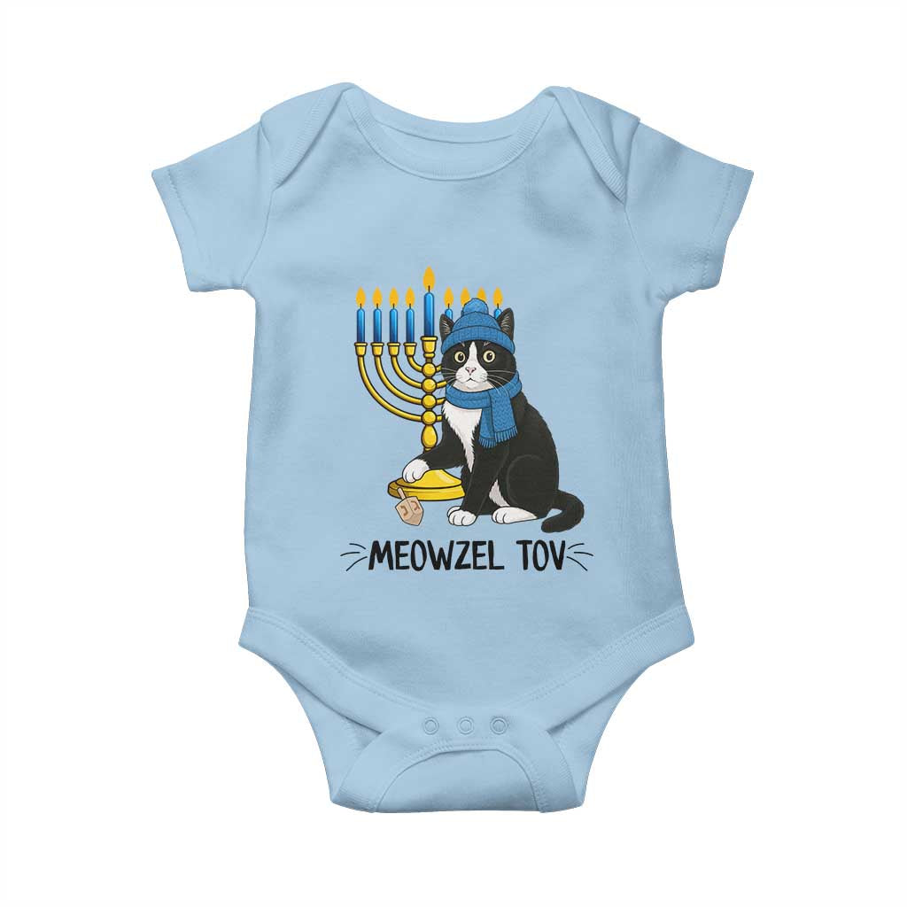 Meowzel Tov Baby Onesie Black Cat Playing Dreidel Menorah Hanukkah Gift - Wonder Print Shop
