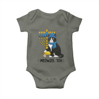 Meowzel Tov Baby Onesie Black Cat Playing Dreidel Menorah Hanukkah Gift - Wonder Print Shop