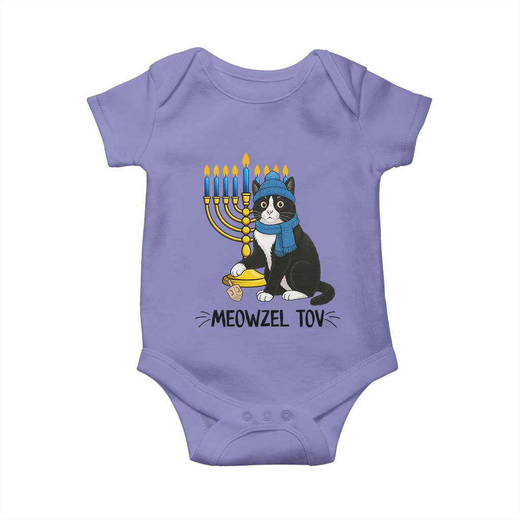 Meowzel Tov Baby Onesie Black Cat Playing Dreidel Menorah Hanukkah Gift - Wonder Print Shop