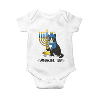 Meowzel Tov Baby Onesie Black Cat Playing Dreidel Menorah Hanukkah Gift - Wonder Print Shop