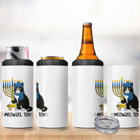 Meowzel Tov 4 in 1 Can Cooler Tumbler Black Cat Playing Dreidel Menorah Hanukkah Gift - Wonder Print Shop
