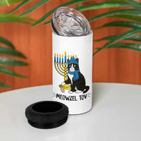 Meowzel Tov 4 in 1 Can Cooler Tumbler Black Cat Playing Dreidel Menorah Hanukkah Gift - Wonder Print Shop