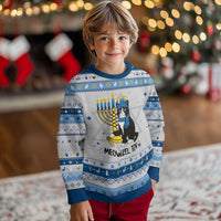 Meowzel Tov Hanukkah Ugly Sweater Black Cat Playing Dreidel Menorah Gift - Wonder Print Shop