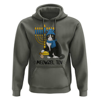 Meowzel Tov Hoodie Black Cat Playing Dreidel Menorah Hanukkah Gift - Wonder Print Shop