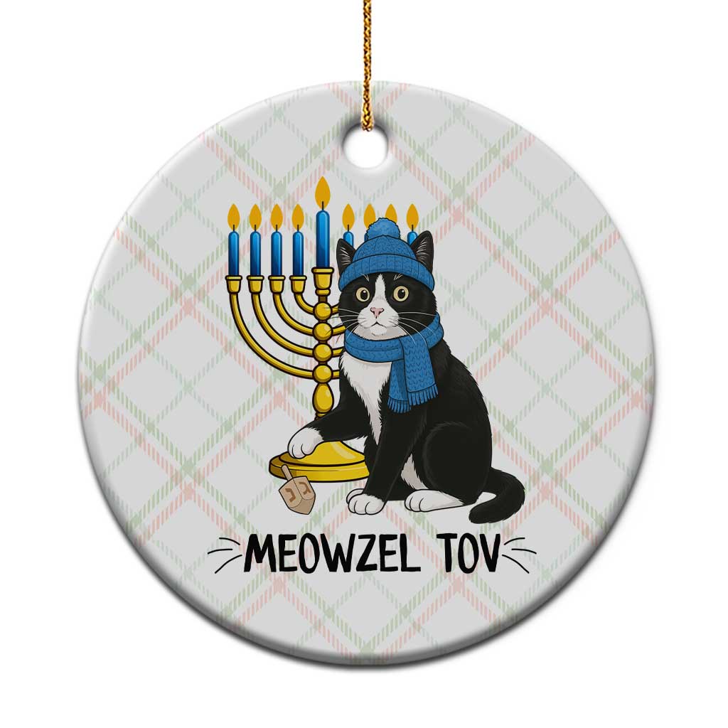 Meowzel Tov Ceramic Ornament Black Cat Playing Dreidel Menorah Hanukkah Gift - Wonder Print Shop