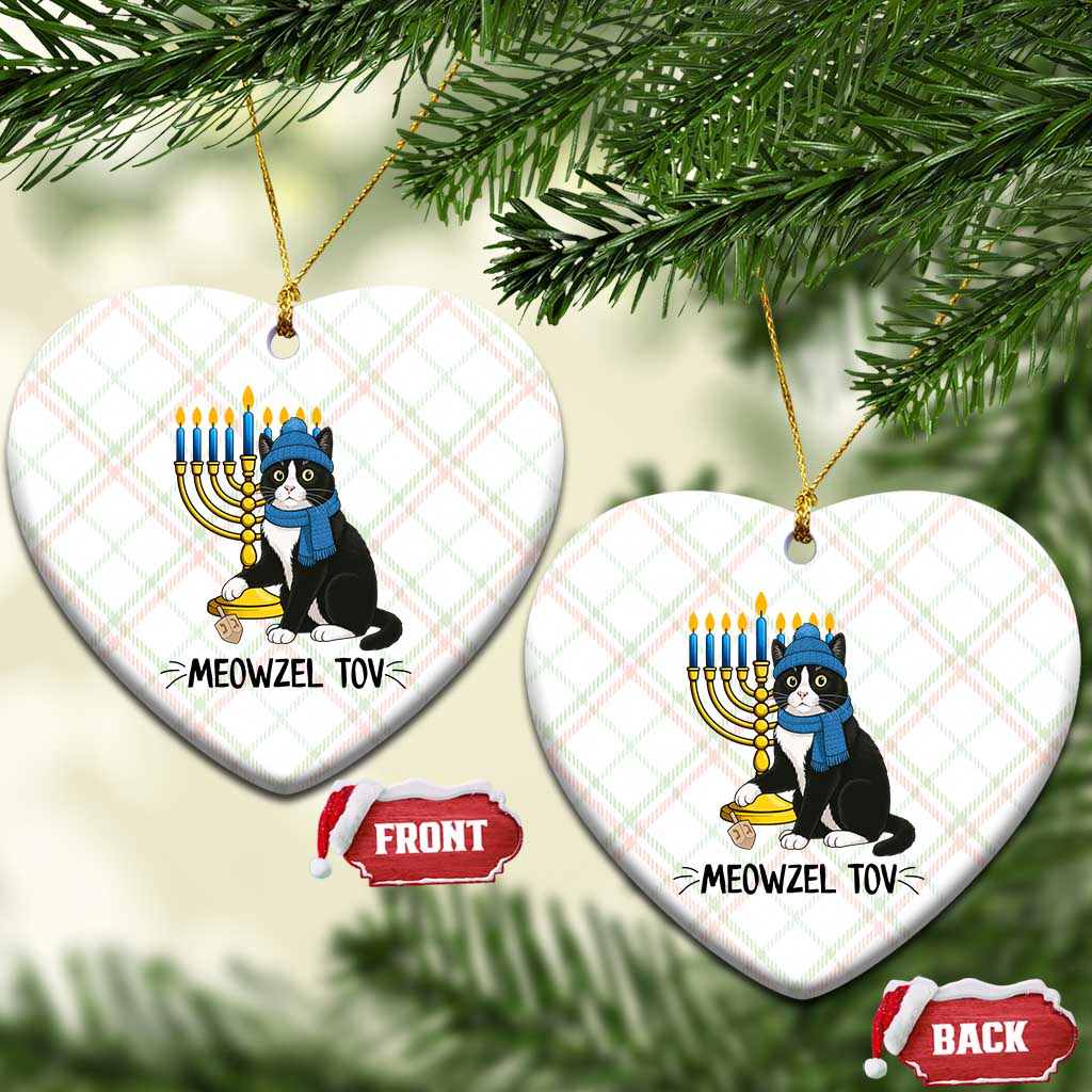 Meowzel Tov Ceramic Ornament Black Cat Playing Dreidel Menorah Hanukkah Gift - Wonder Print Shop