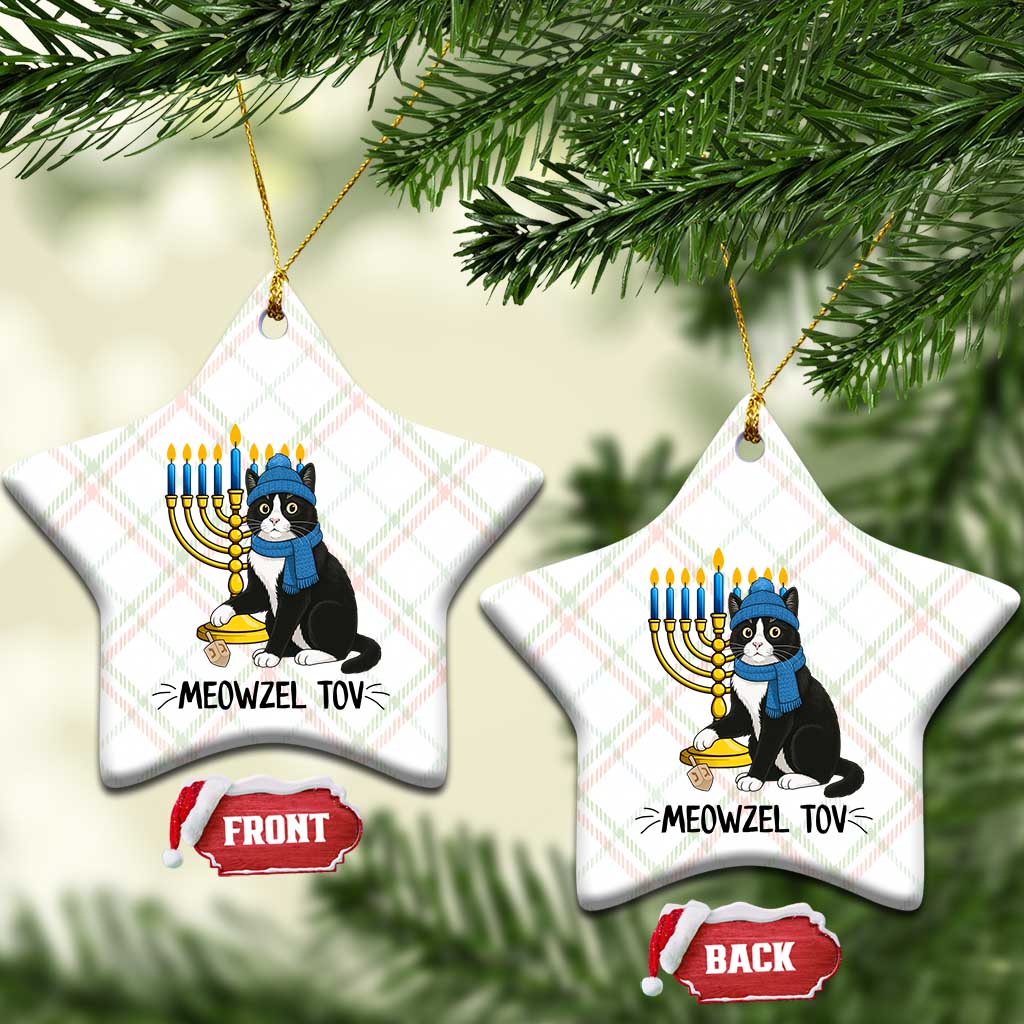 Meowzel Tov Ceramic Ornament Black Cat Playing Dreidel Menorah Hanukkah Gift - Wonder Print Shop