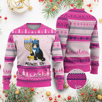 Meowzel Tov Ugly Christmas Sweater Black Cat Playing Dreidel Menorah Hanukkah Gift - Wonder Print Shop