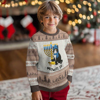 Meowzel Tov Ugly Christmas Sweater Black Cat Playing Dreidel Menorah Hanukkah Gift - Wonder Print Shop