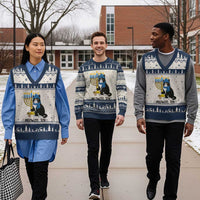 Meowzel Tov V-Neck Knit Sweater Vest Black Cat Playing Dreidel Menorah Hanukkah Gift - Wonder Print Shop